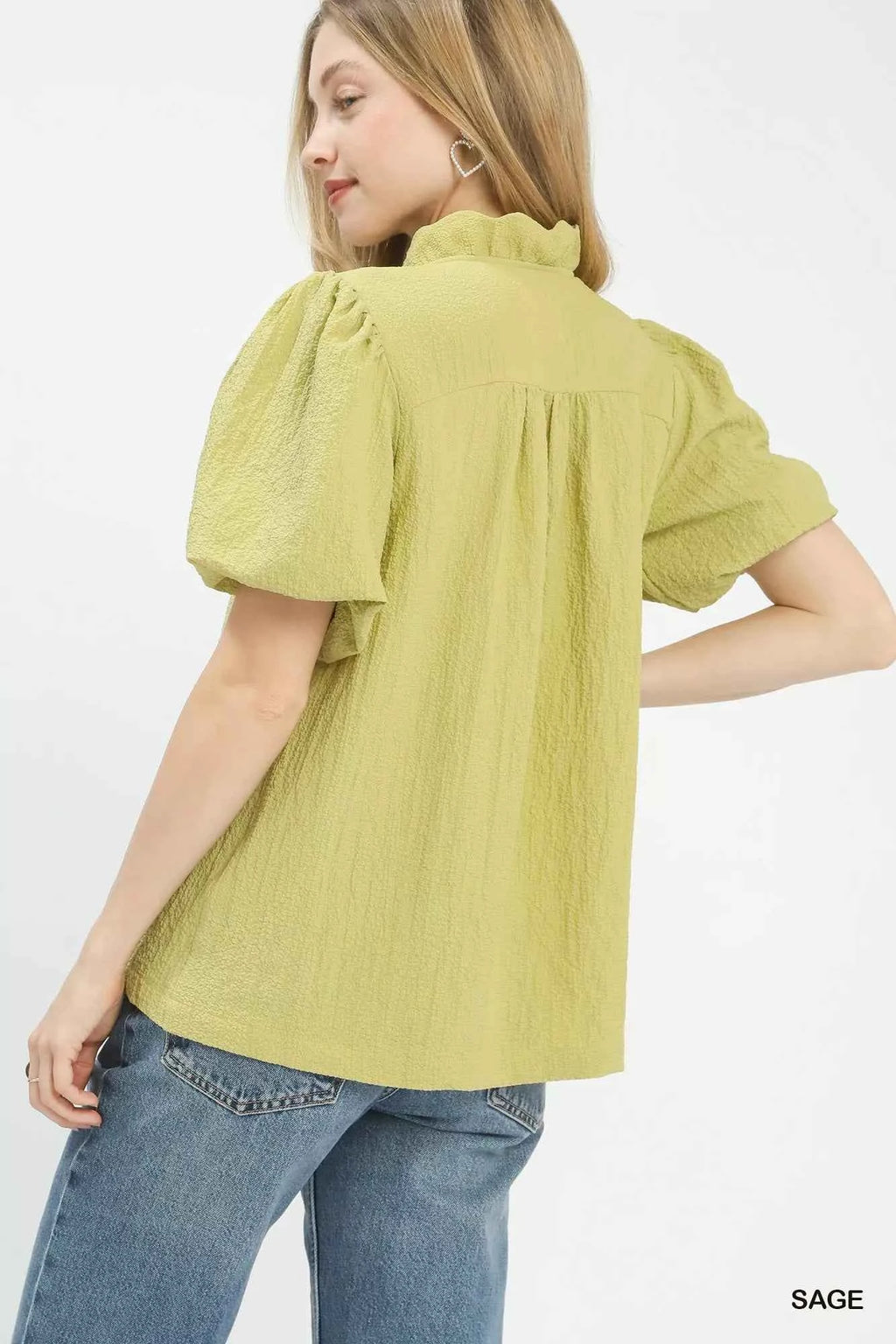 Umgee Seersucker Puff Sleeve Blouse a90979bd-8767-46eb-9725-0f4c3fa4defd-Max-Origin