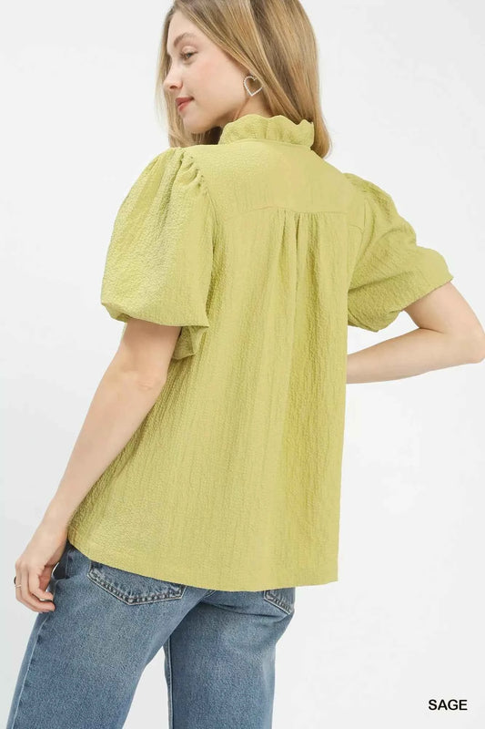 Seersucker Puff Sleeve Blouse a90979bd-8767-46eb-9725-0f4c3fa4defd-Max-Origin