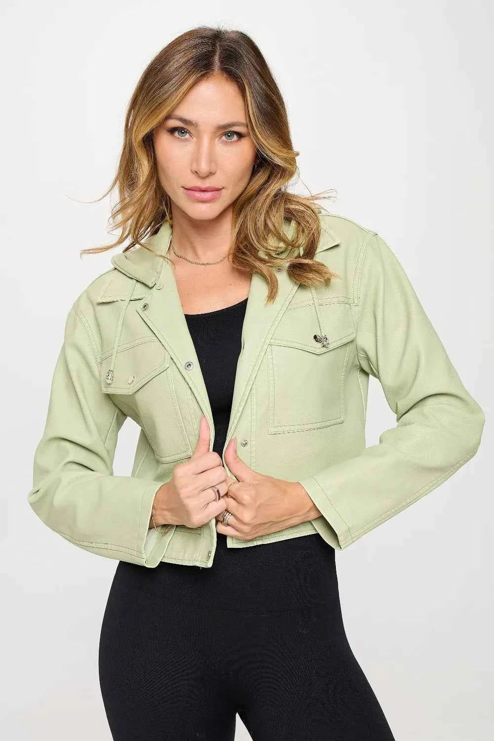 Coalition LA Snap Down Cropped Hooded Jacket Mint a90a9c58-0d95-42eb-83bd-021ac5137cb2-Max