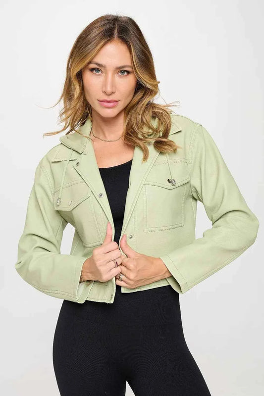 Coalition LA Snap Down Cropped Hooded Jacket Mint a90a9c58-0d95-42eb-83bd-021ac5137cb2-Max