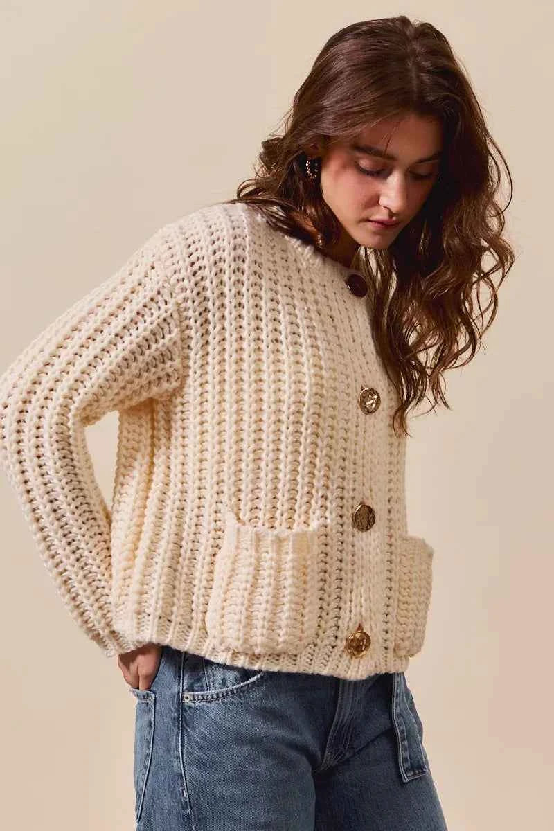 SO ME Metal Button Long Sleeve Chunky Sweater Cardigan a90ab08f2a794cdb98da80ef54f84d2b-Max-Origin