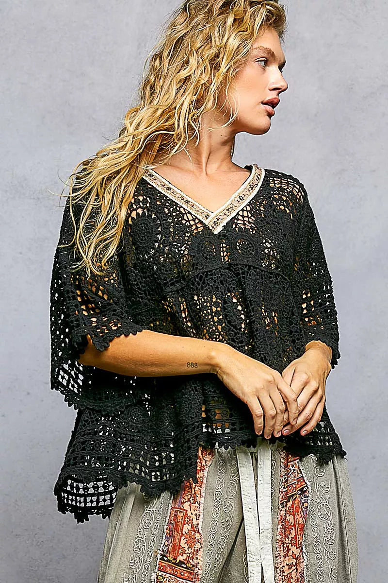 POL V-Neck Crochet Top with Scalloped Hem a90f00f7-2608-4857-869c-4e62bca8482c-Max-Origin