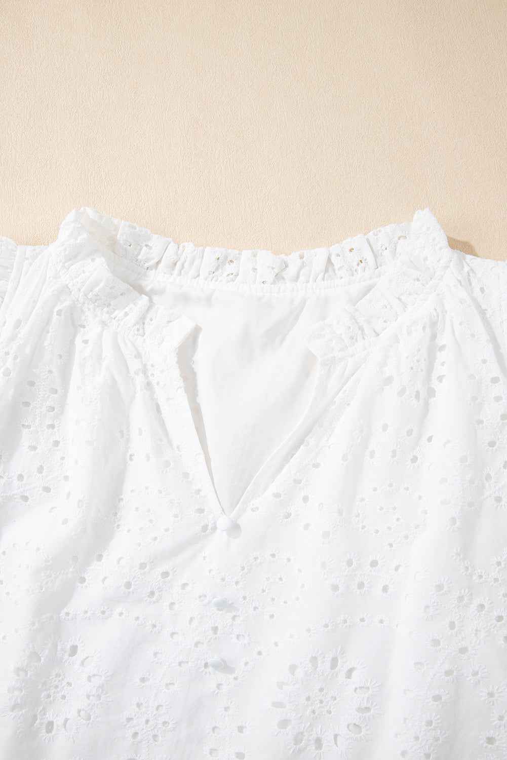 White Eyelet Flutter Sleeve V Neck Blouse a9162b03597c6262