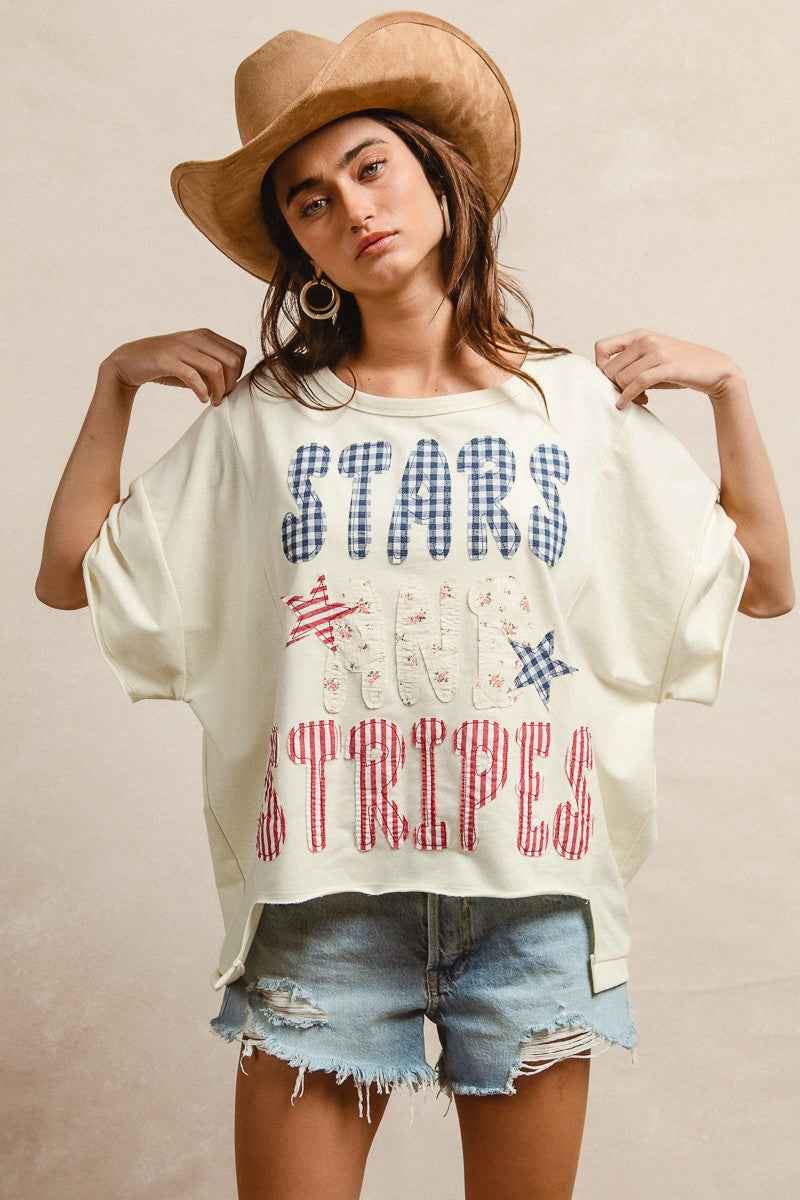 BiBi Mix And Match Stars And Stripes Patchwork Short Sleeve T-Shirt a918a8805f644206a1fe9d11ecfec54e-Max