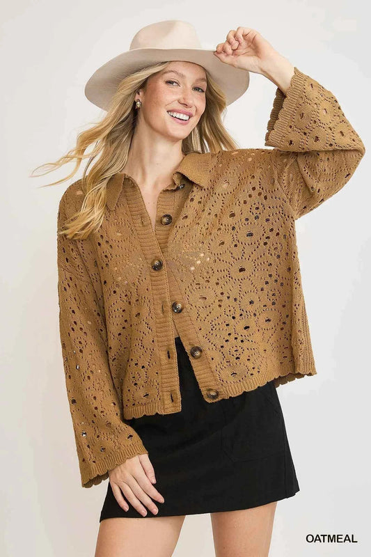 Umgee Crochet Button Down Knit Cardigan OATMEAL a919395c-879b-4d3e-a68e-3dae2694bc66-Max-Origin