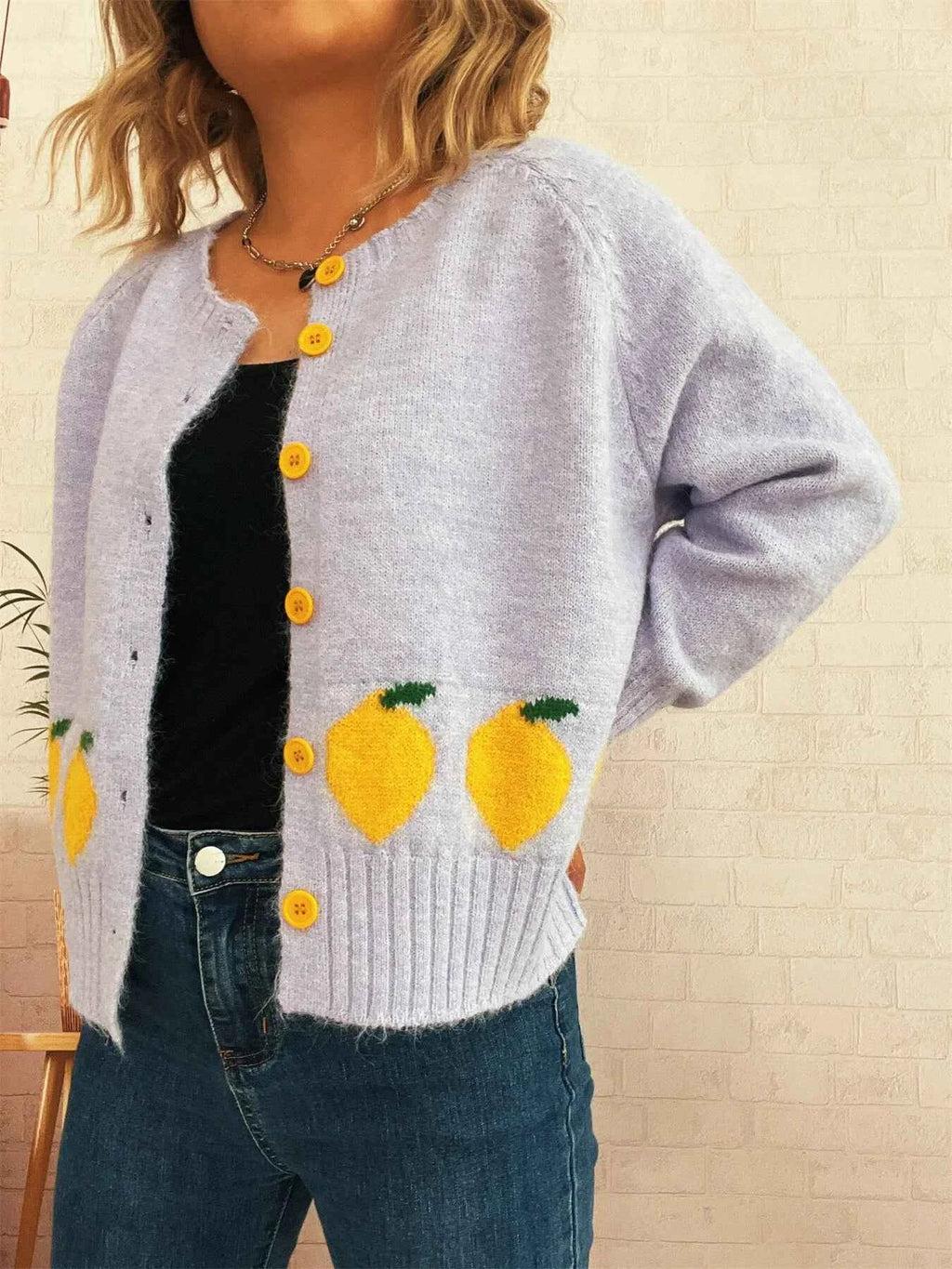 Lemon Pattern Button-Up Cardigan a91cc472ab244d60bbedd02a13fcf82a-Max-Origin
