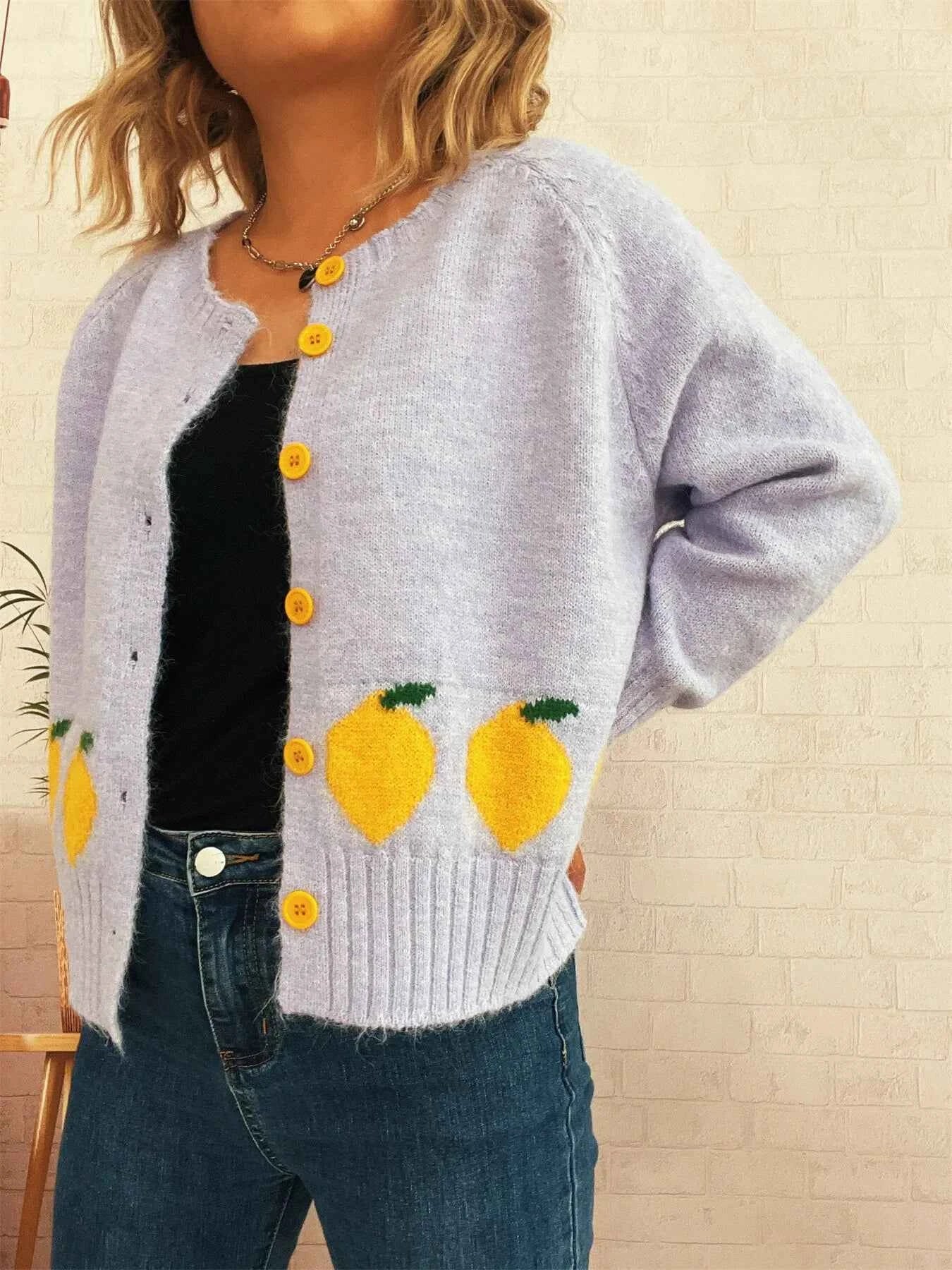 Lemon Pattern Button-Up Cardigan a91cc472ab244d60bbedd02a13fcf82a-Max-Origin