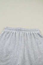 Light Grey Collared V Neck Tee Drawstring Elastic Waist Shorts 2pcs Outfit
