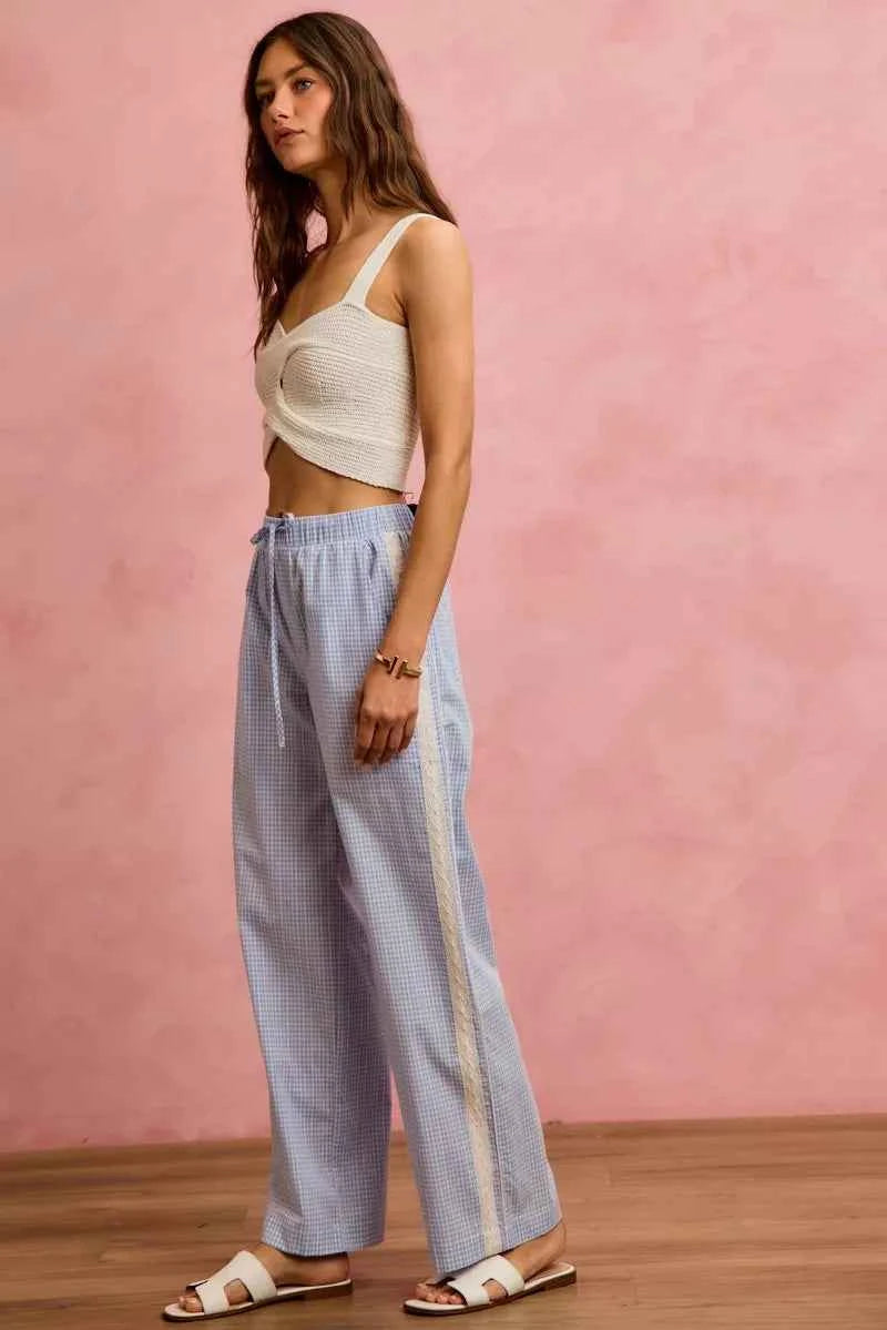 SO ME Wide Check Pants With Side Lace Trim And Piping a91f8274f44e4d858fb2b4d1c4bab215-Max-Origin