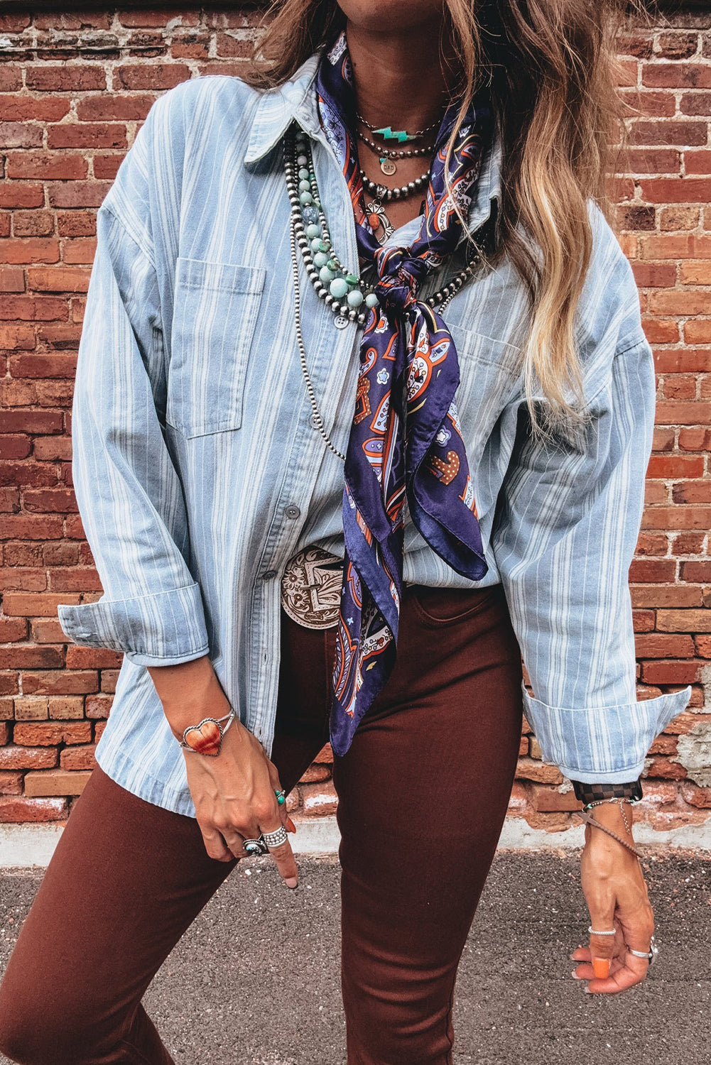 Sky Blue Stripe Boyfriend Chest Pocket Classic Denim Shacket a92726a461884b46