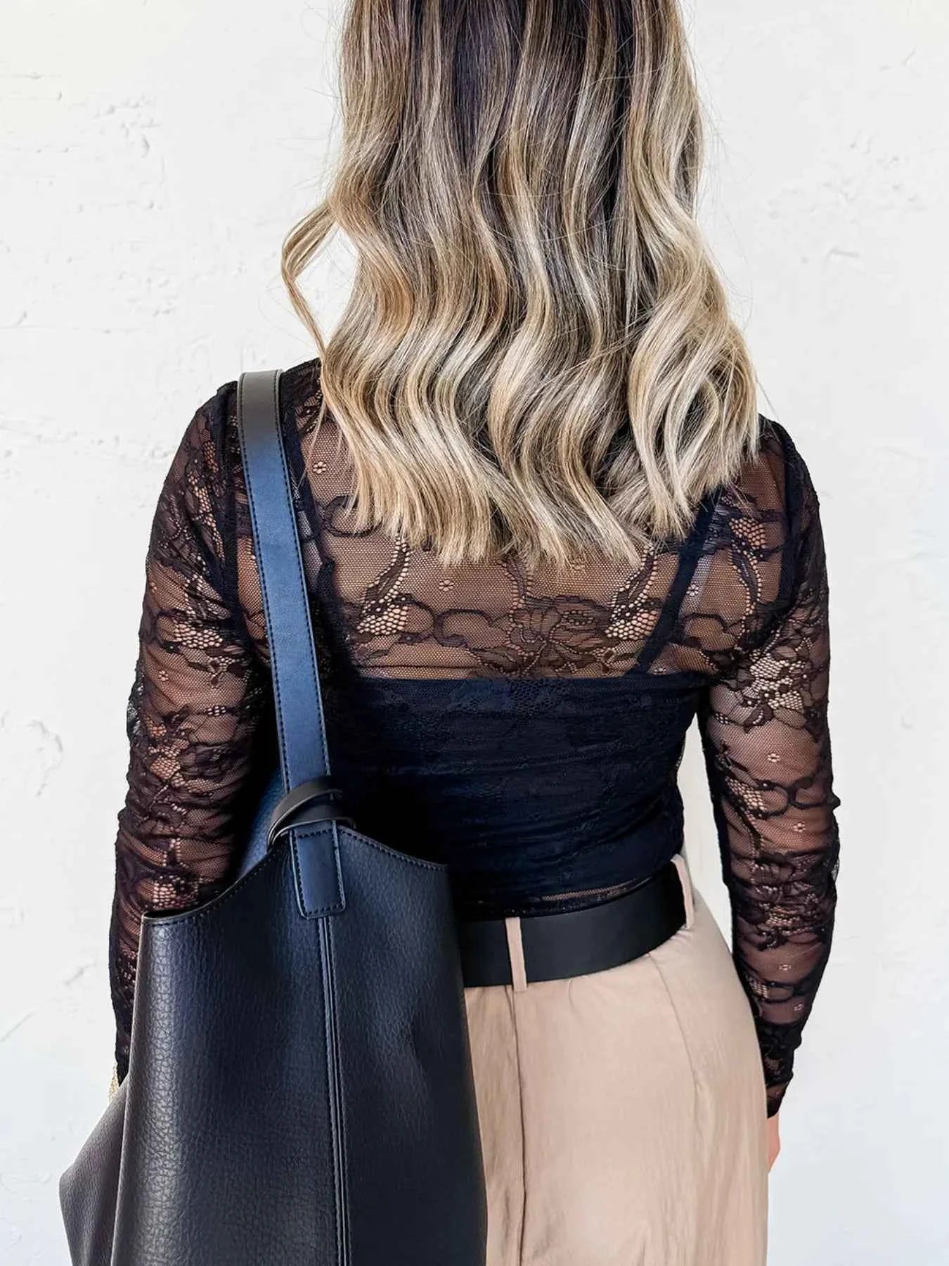 Lace Crochet Mesh Patched Slim Fit Long Sleeve Top a92b372a-d206-4c7c-9e9a-5317841444be-Max-Origin