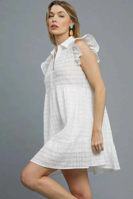 Umgee Ruffle Cap Sleeve Textured Mini Dress a934345b-0744-4e6e-95ae-a9e6731946bd-Max-Origin