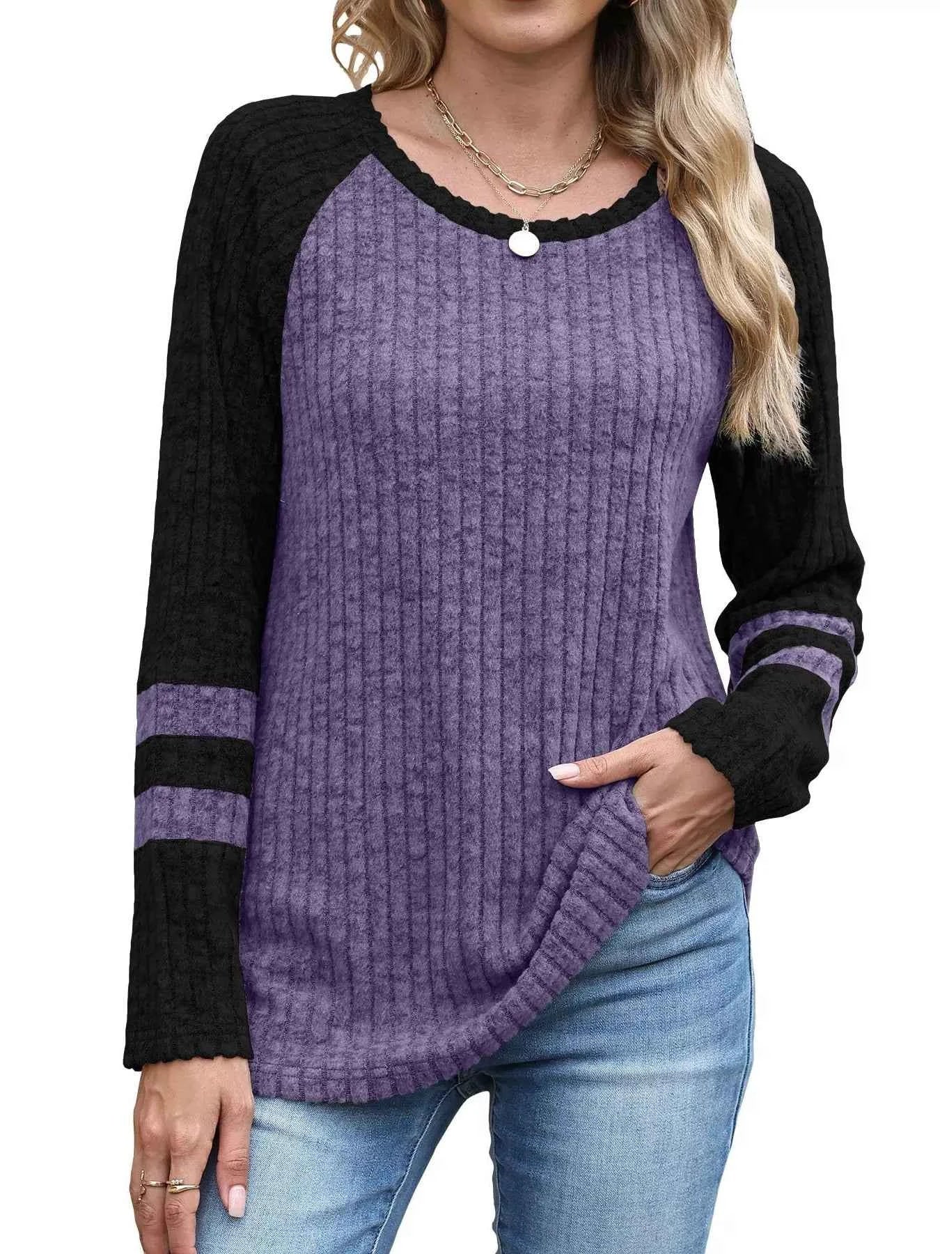 Ribbed Round Neck Raglan Sleeve Top a936ecd33ac049729ef6b1ccbf0a9599-Max-Origin