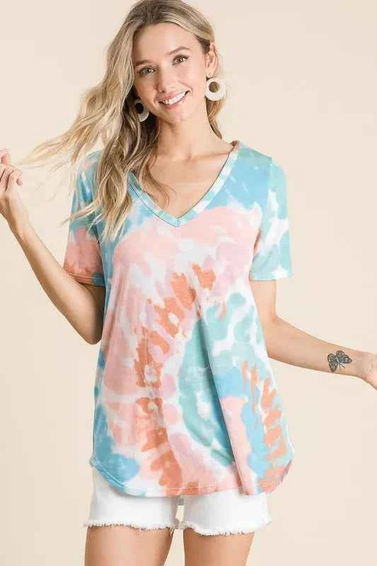 BiBi Circular Tie Dye Print V Neck Top a942b5fff85848a4babe2177920ad0c2-Max-Origin