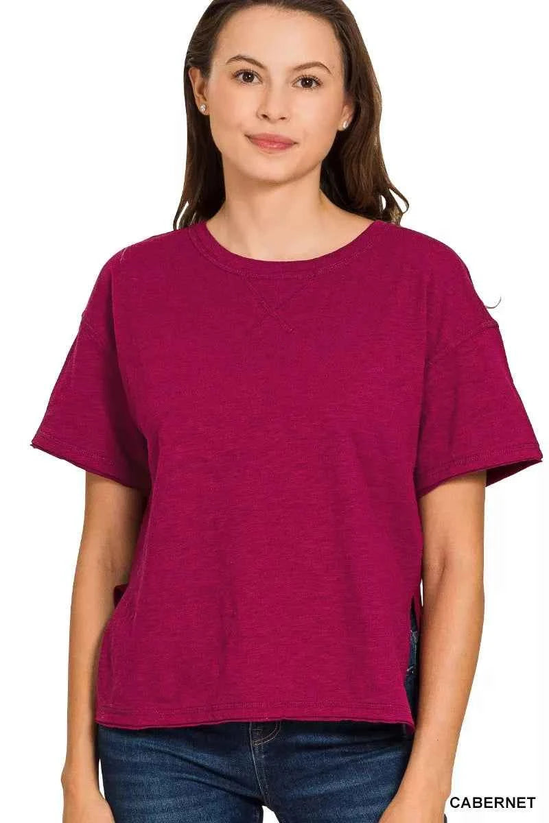 Zenana Cotton Slub Short Sleeve Tee CABERNET a9431291923140c7bc438fdd315c981f-Max-Origin