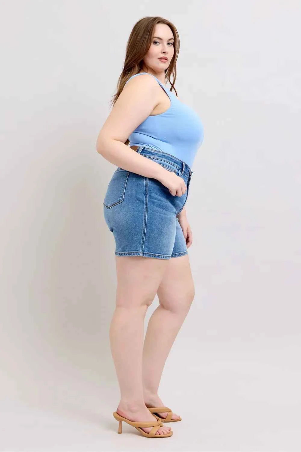 Judy Blue Full Size 2 Button Denim Shorts with Pockets Plus Size a944dfa5-5e4e-4103-8e13-b3f37b816905-Max