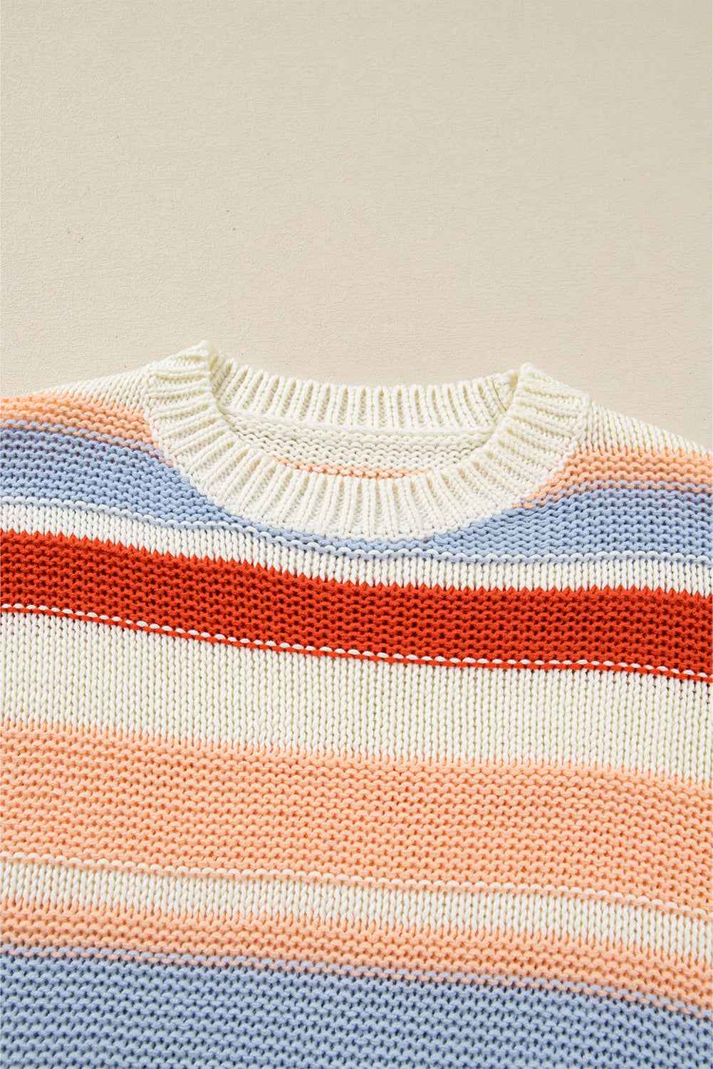 Pink Striped Colorblock Round Neck Drop Shoulder Sweater a94b2a237b44c1cb
