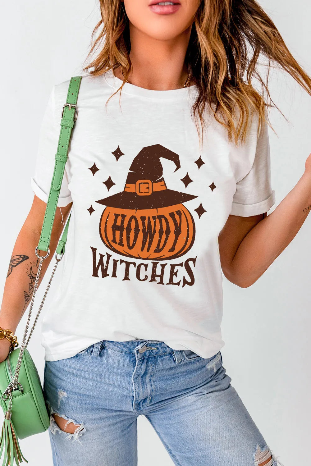 HOWDY WITCHES Round Neck Short Sleeve T-Shirt White a94d273d-de36-4130-8022-b299e09e2ddd-Max