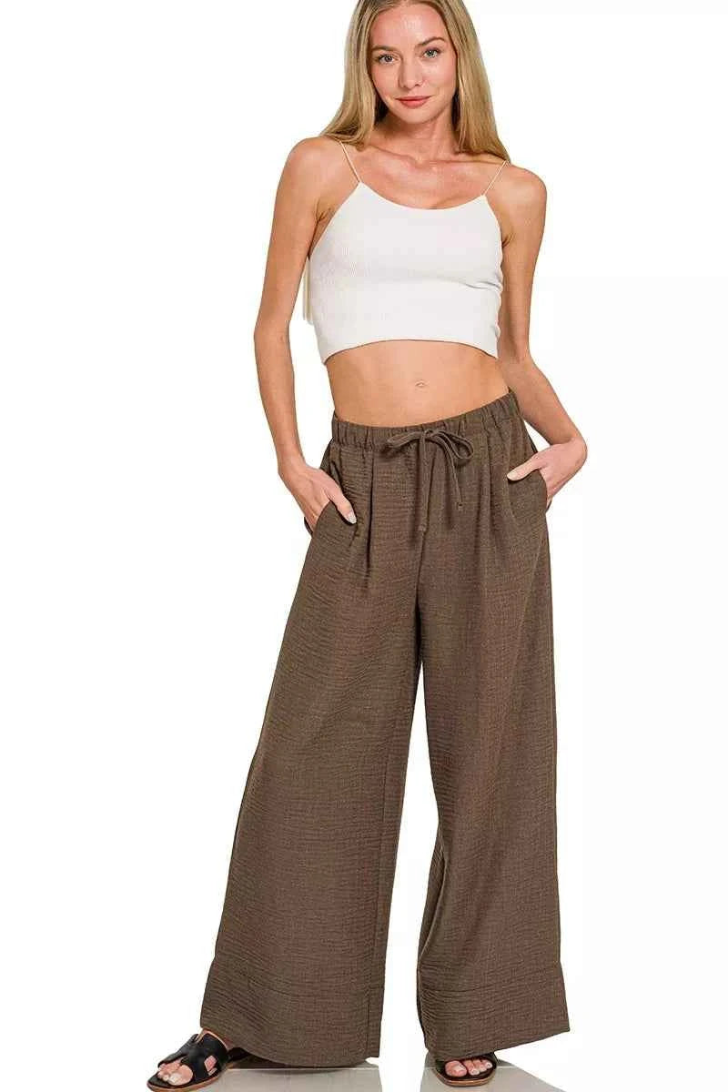 Zenana Woven Airflow Drawstring Pants a9575340e18b40e3973bfc3262b647db-Max-Origin