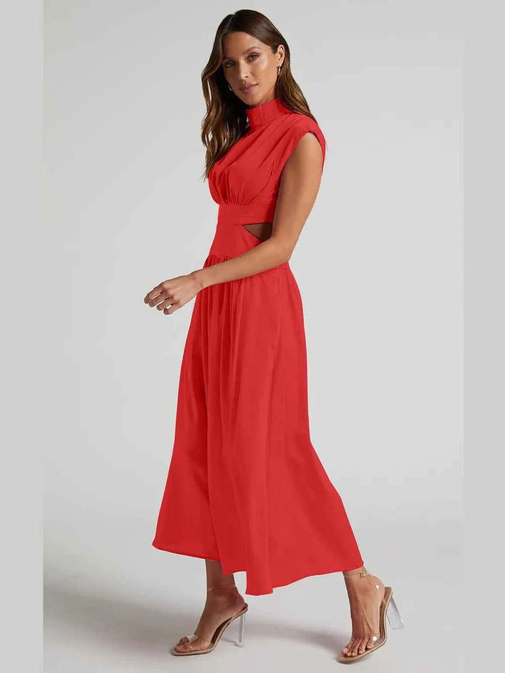 Cutout Mock Neck Sleeveless Ruched Dress a95b8943-7d17-40d2-8195-434cfe9fc989-Max