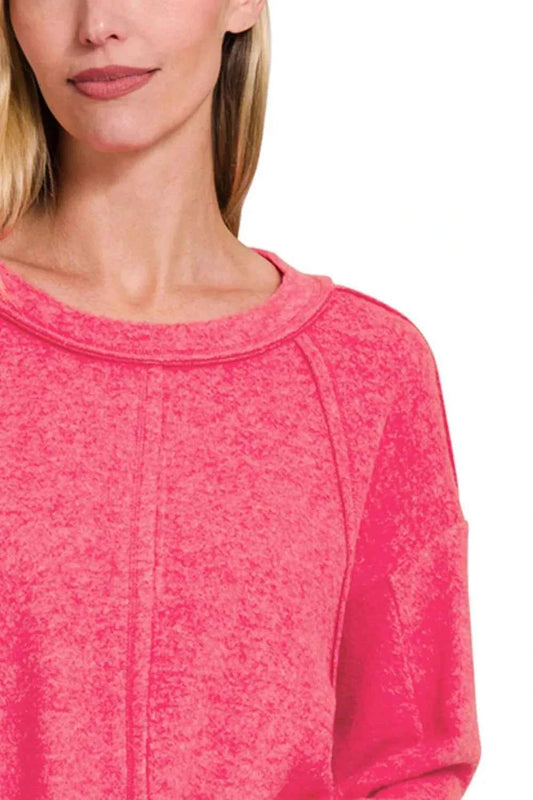Zenana Brushed Hacci Exposed Seam Hi Low Sweater a95f1509-8e8a-4779-9b58-fcdf7f7a311f-Max-Origin