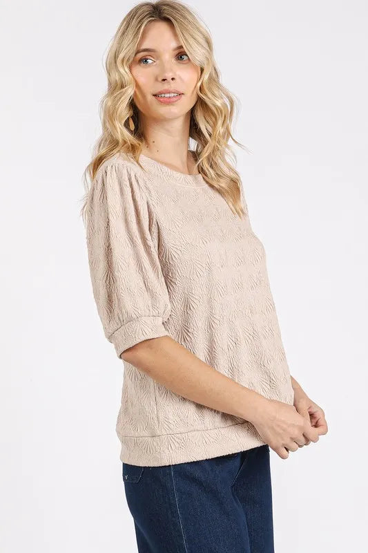Mittoshop Fan Shell Texture Short Puff Sleeve Knit Top a965f970-a795-4b18-a943-109fa60a08dc-Max