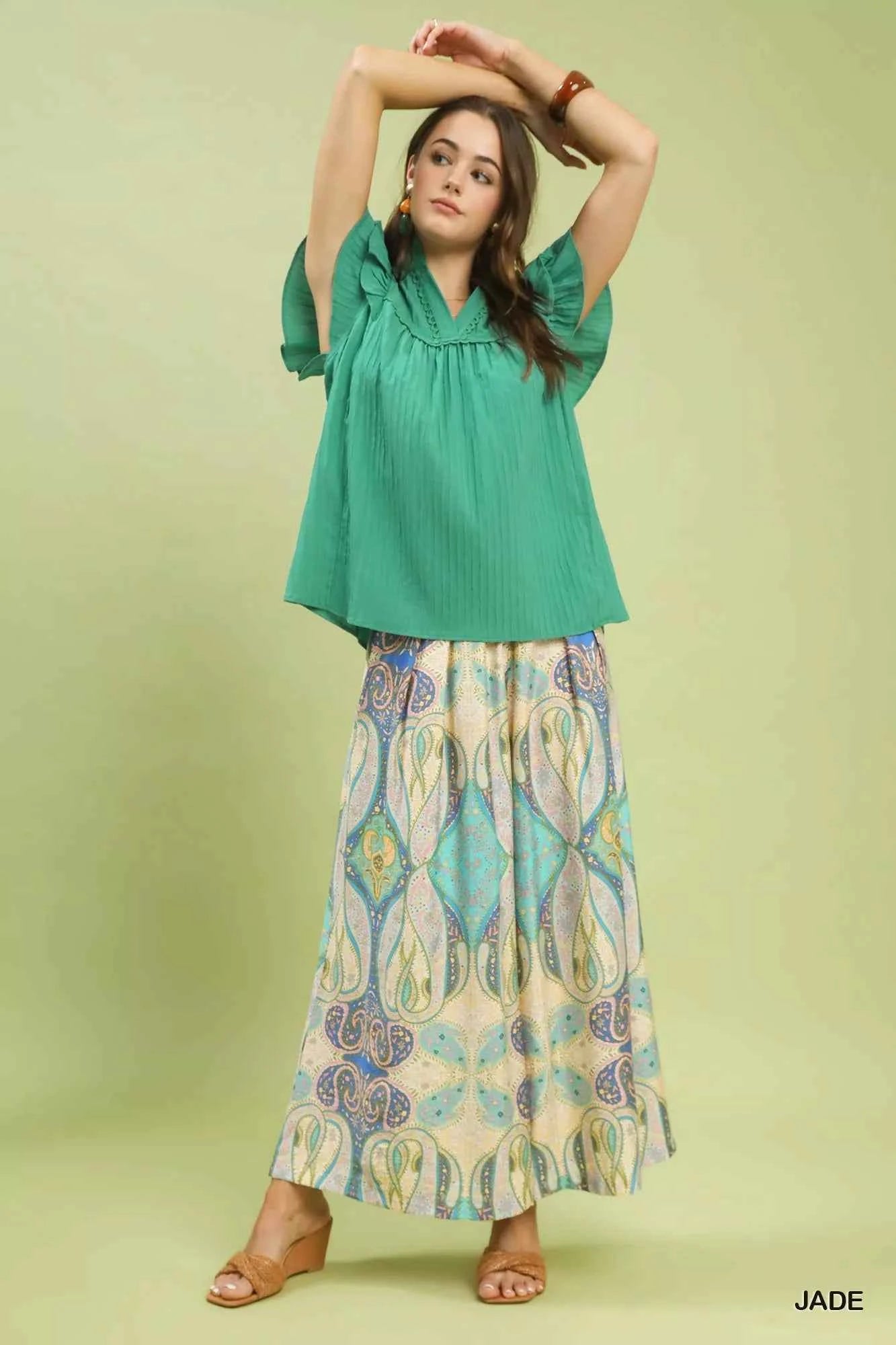 Umgee Ruffle Sleeve Textured Babydoll Blouse a969d808-b241-41ab-97e1-0f8f4c9606ec-Max-Origin