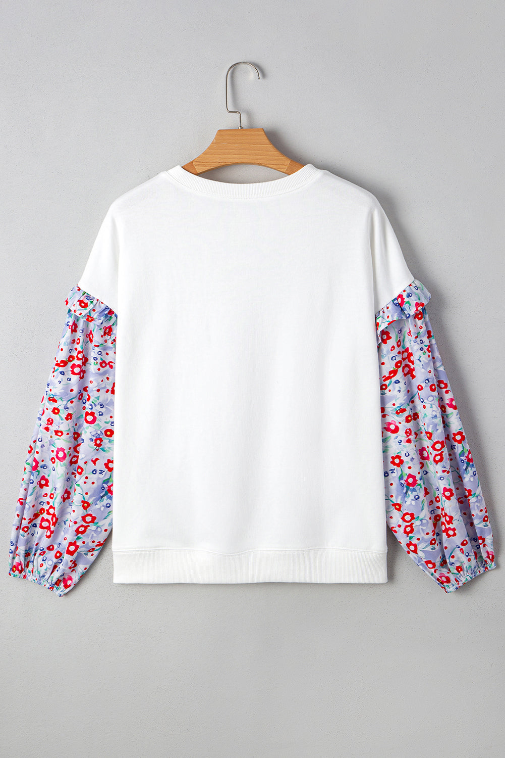 White Floral Ruffle Balloon Sleeve Patchwork Loose Blouse a971c17ddc80155c