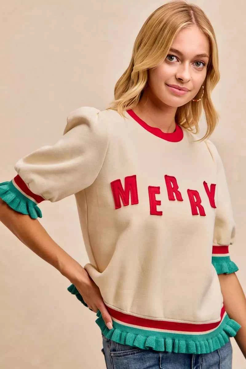 BiBi Christmas Merry Letter Patches Contrast Banded Top a9756d955a694b43a012bcc8de897dd9-Max-Origin