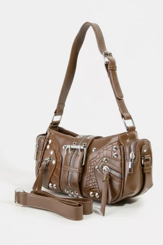 Fame Rivet Detail Leather Shoulder Bag a97c94d1-63d5-4d6c-a8e7-be4206281503-Max-Origin