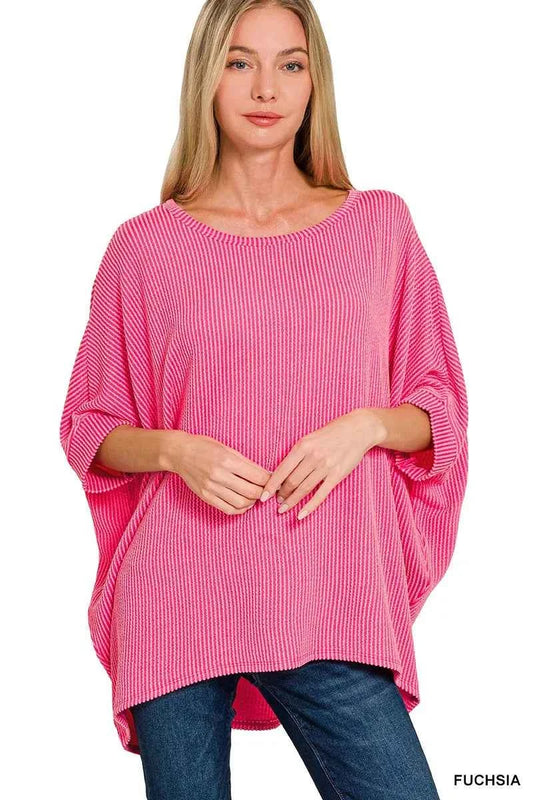 Raised Rib Bat Sleeve Top FUCHSIA a981023a5da247cb8a1ca6acb984a80d-Max-Origin