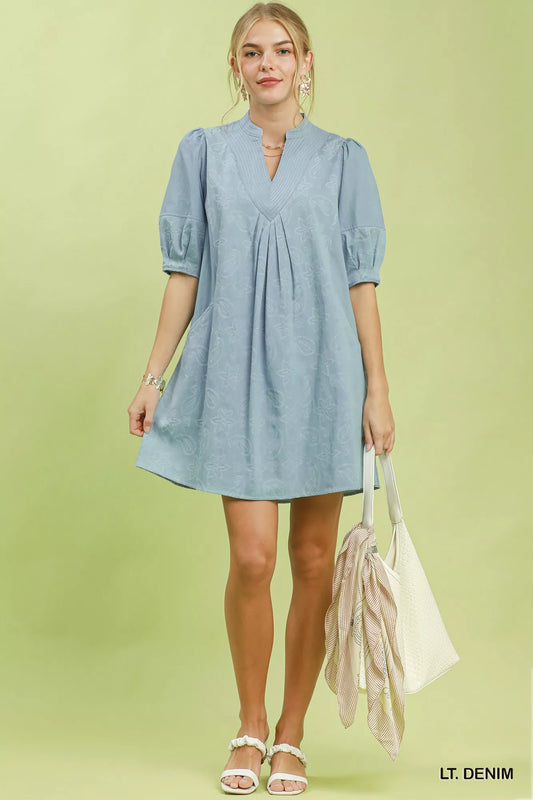 Print Denim Dress with Contrast Stitch a9874127-933c-47f3-8e97-1de3ffc0e985-Max-Origin
