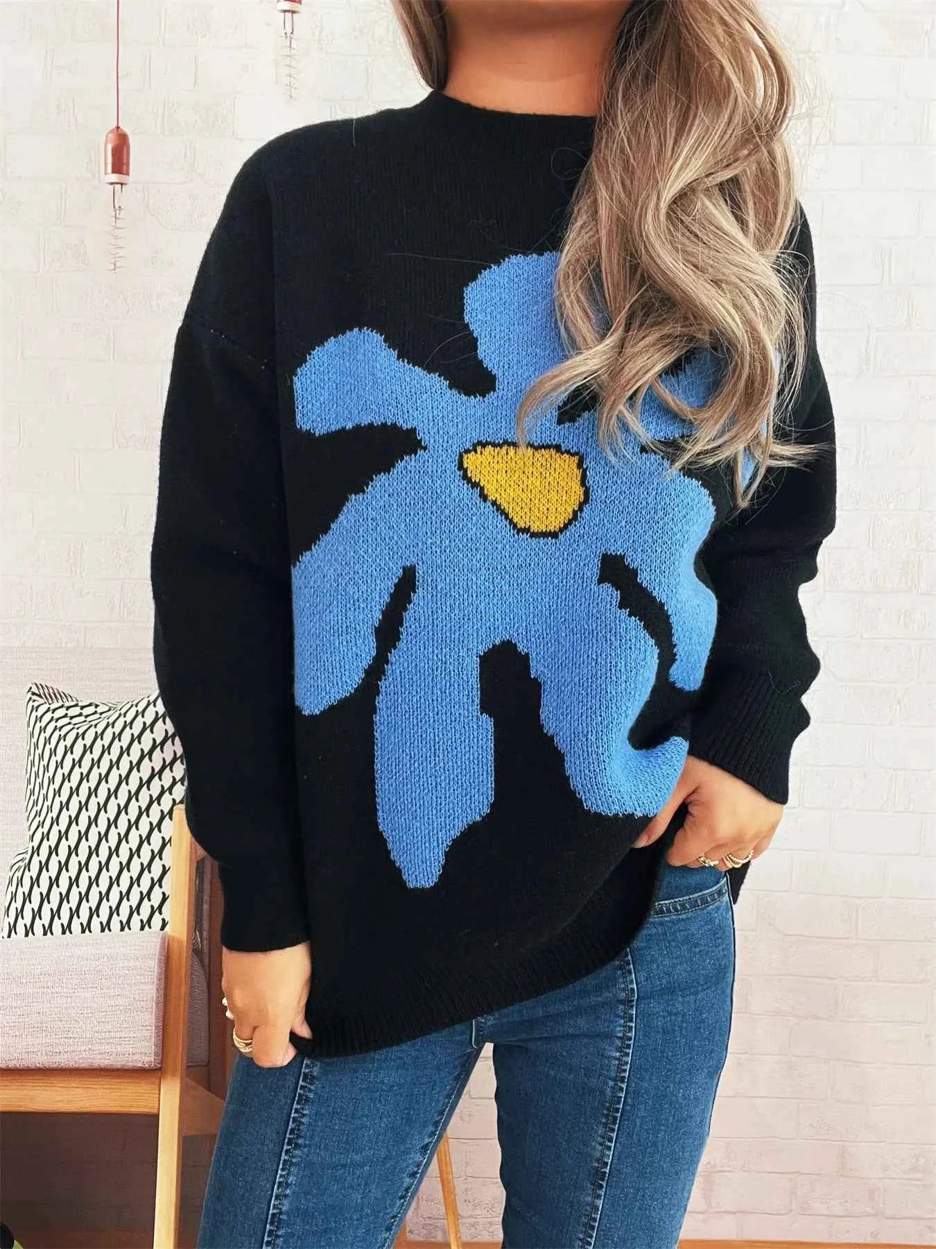 Flower Dropped Shoulder Sweater a98785051d9041df9e085852d3243c94-Max-Origin