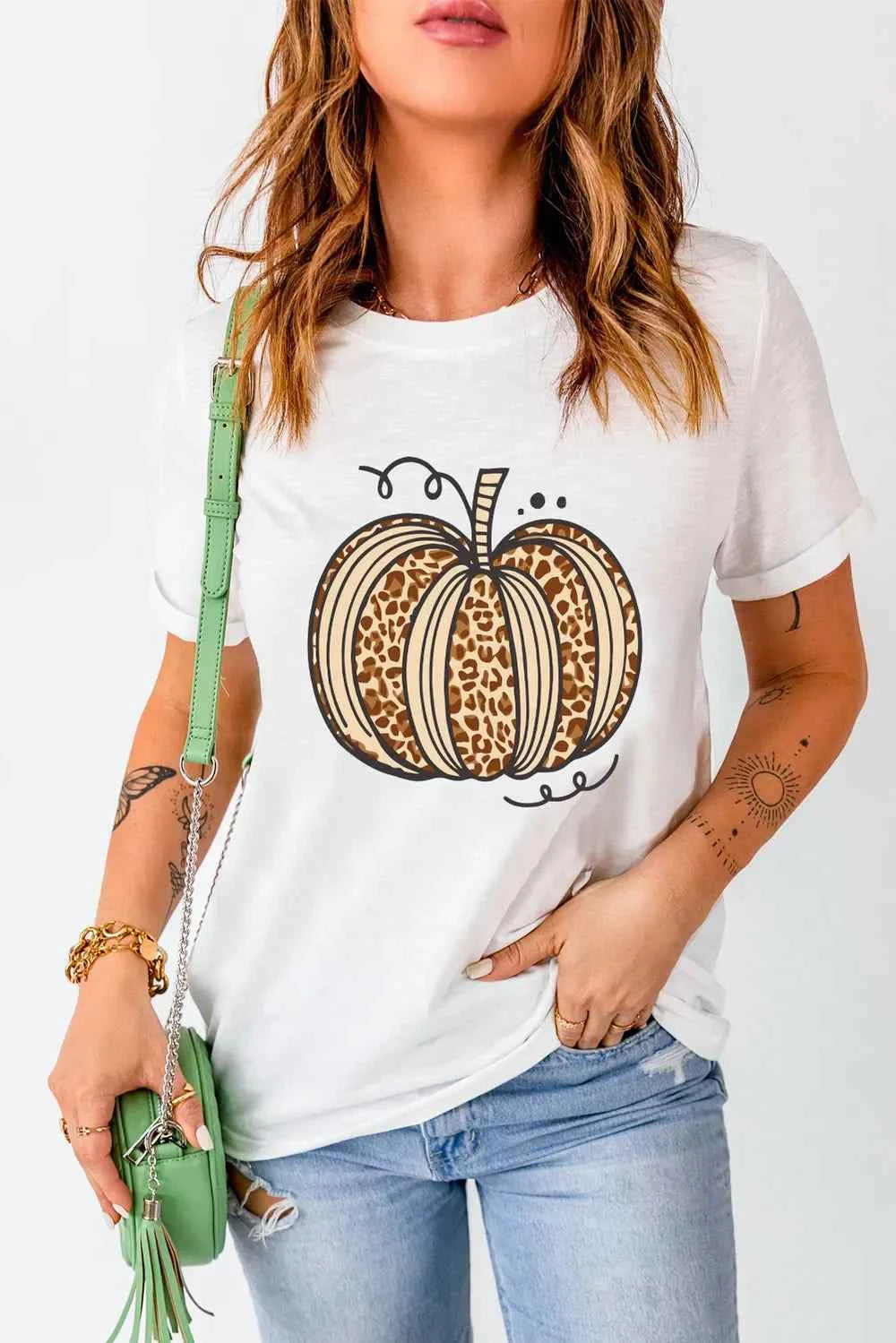 Pumpkin Round Neck Short Sleeve T-Shirt White a988fc92-e0b6-47f5-82f8-d5b5d5ab89a3-Max