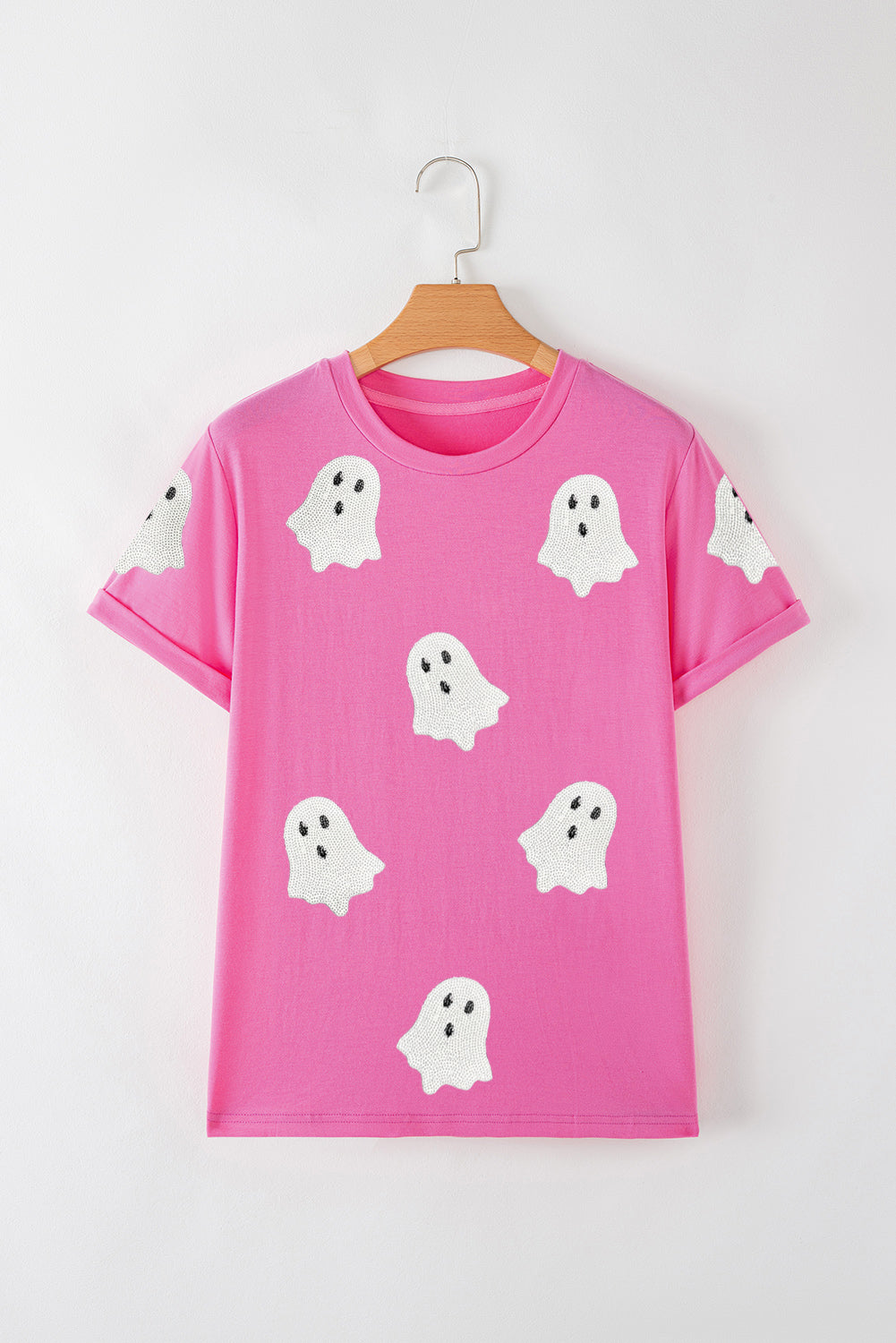 Sachet Pink Halloween Ghost Sequins Patch Casual T Shirt a988fe02b1b585d2
