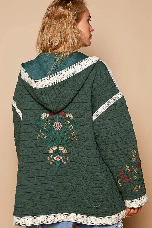 POL Embroidered Open Front Quilted Jacket with Crochet Pockets a98b3c2c-1989-487a-9b5f-9e17a7d341bd-Max