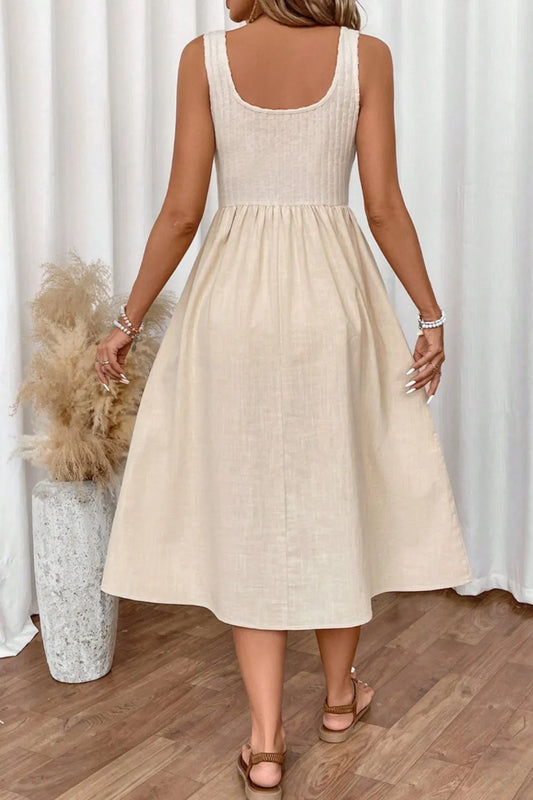 Ribbed Bodice Sleeveless Midi Dress
