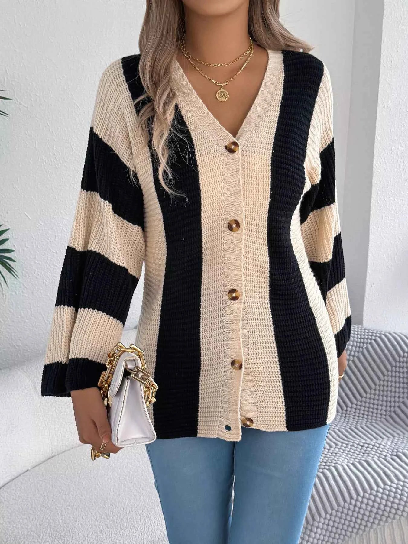 Color Block Button-Up Cardigan a99ed150642a4e78b9304b177d7667cf-Max-Origin