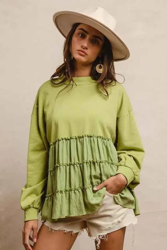 BiBi French Terry and Woven Mixed Tiered Top a9a5e393-74fc-4183-b22d-8a6557ad934b-Max-Origin