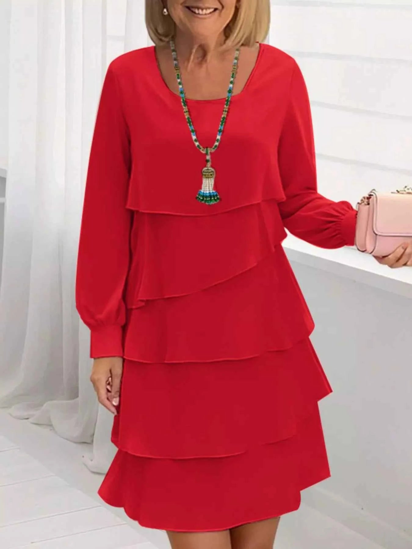Full Size Layered Long Sleeve Mini Dress Plus Size Red a9abd505-591a-4488-aa04-943c816a9abb-Max-Origin