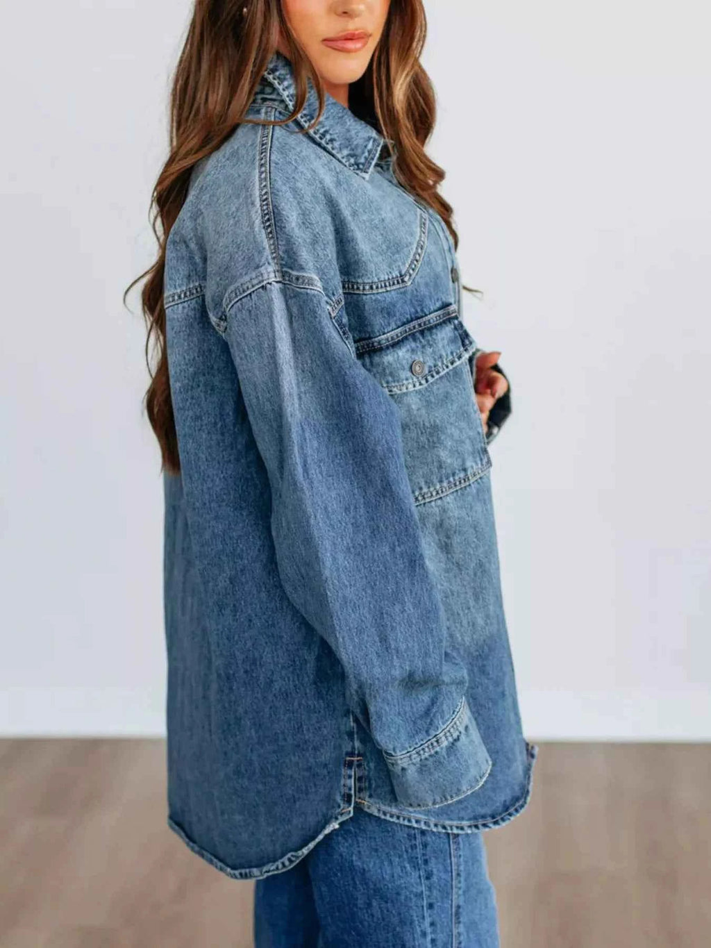 Snap Down Dropped Shoulder Denim Jacket a9b59ed0-fd2a-4a14-919e-e210607409eb-Max-Origin