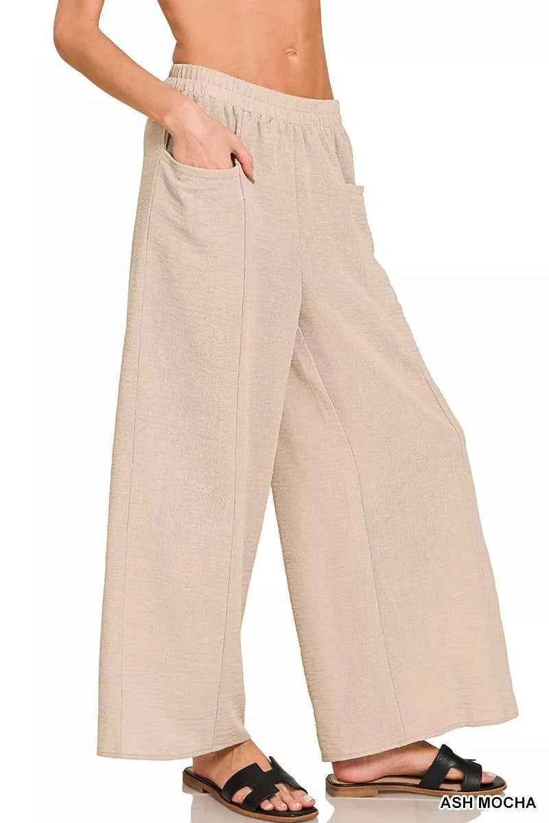 Zenana Woven Airflow Elastic Waistband Pants a9b88e11332d4a96ac92fa837a37e0ef-Max-Origin