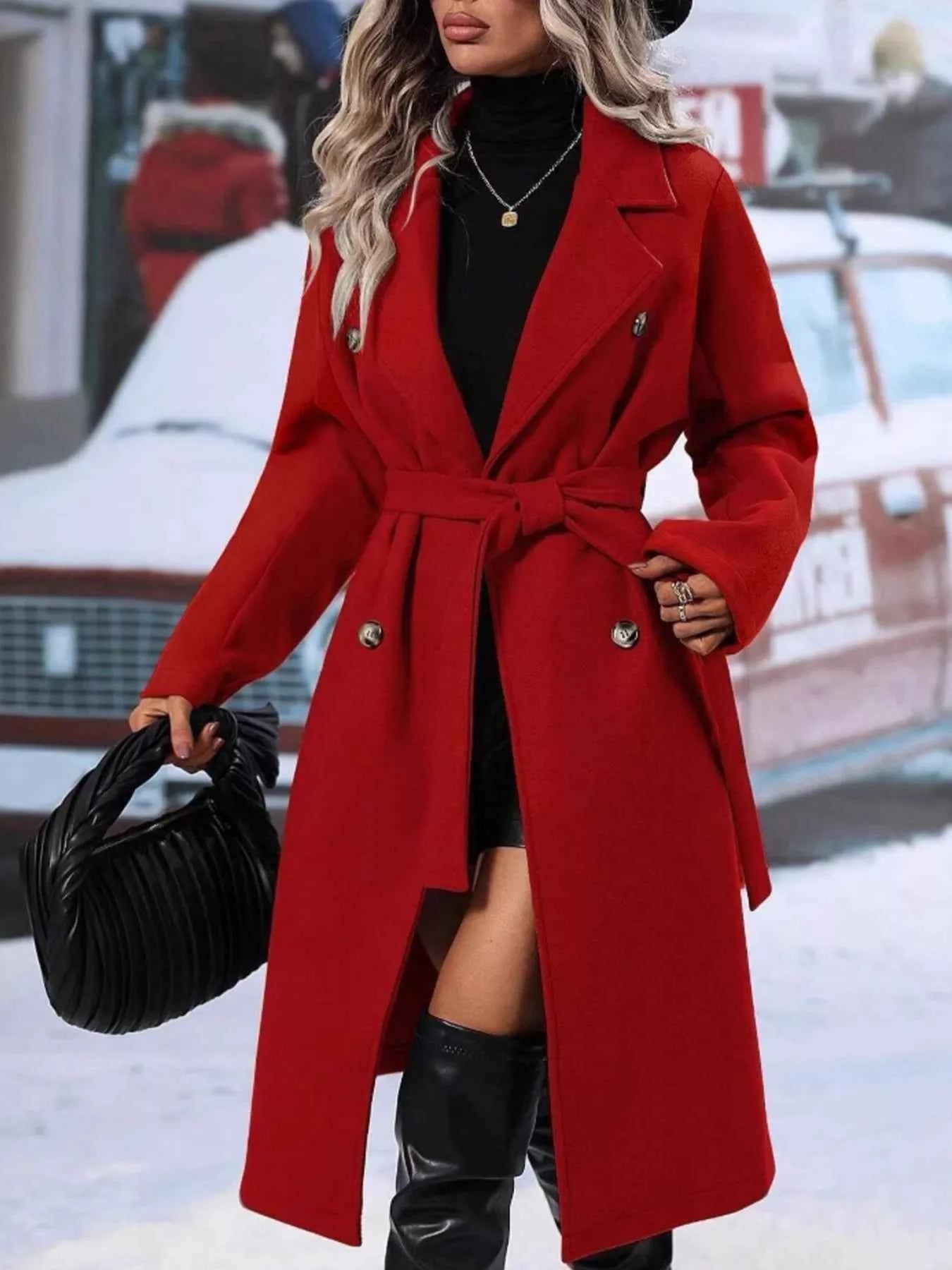 Double-Breasted Tie Waist Coat Deep Red a9bb376f-3621-4bd0-a225-8463cc48aad5-Max-Origin