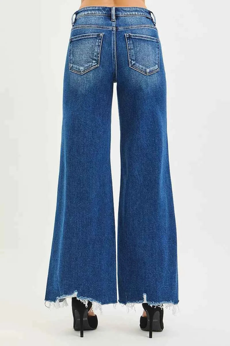 RISEN High Rise Wide Leg Jeans with Distressed Hem a9c0f7ca4d904f6ebc766f95282f6f3e-Max-Origin