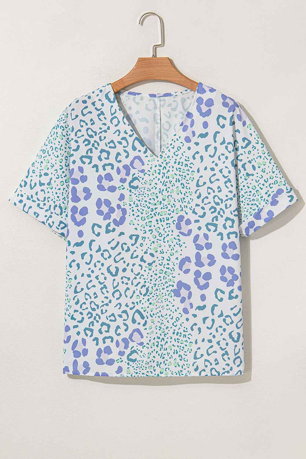 Pink Leopard Print V Neck Short Sleeve Blouse a9c46ebeaa611a50