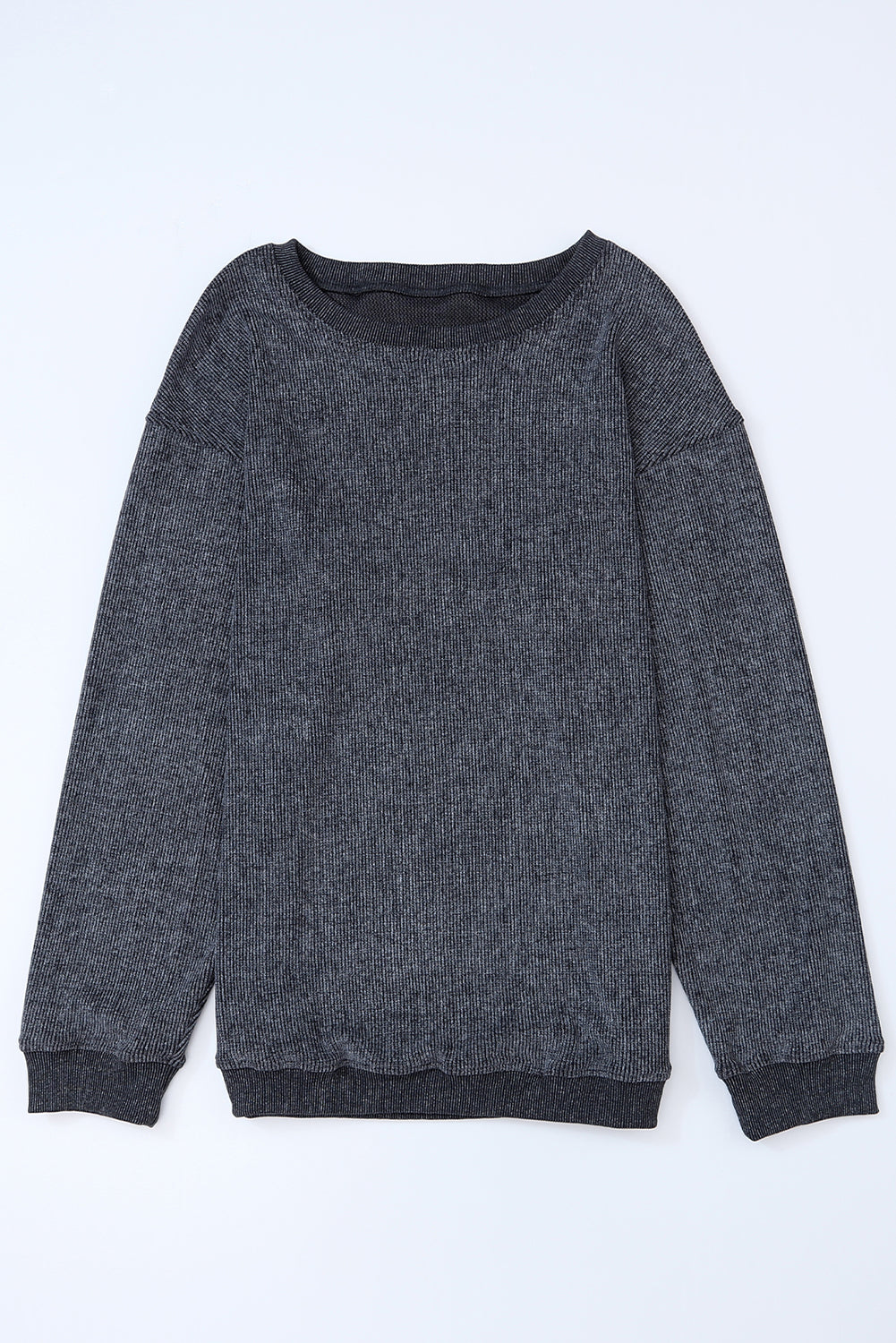 Green Ribbed Round Neck Drop Sleeve Pullover Sweatshirt a9cde70848243980