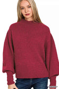 Zenana Balloon Sleeve Mock Neck Sweater CABERNET a9cf9ed0db85433f9e5dd493407634aa-Max-Origin