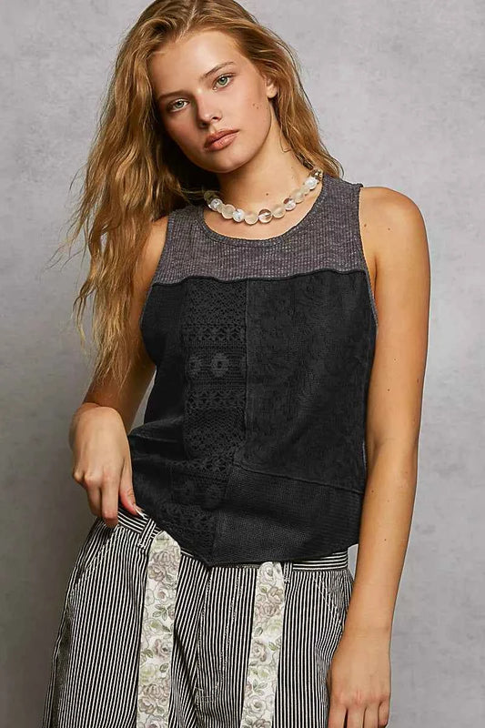 POL Ribbed Round Neck Cropped Tank with Lace Detail STONE BLACK a9d16705-9cbc-4c4f-b3d9-249932a67bf3-Max-Origin