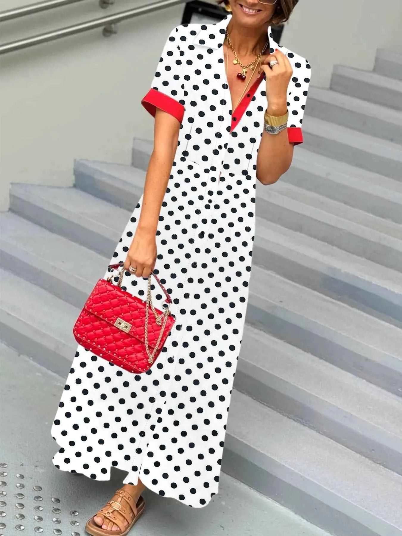 Polka Dot Short Sleeve Maxi Shirt Dress a9d8e6f0-ccba-4e70-83c6-db72cf933bf2-Max-Origin
