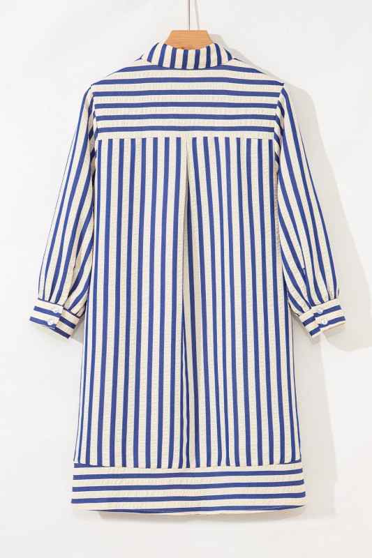 Stripe Buttoned Collar Side Pockets Mini Dress a9dd8f7a-ab11-4491-969e-04f3dafad7f2